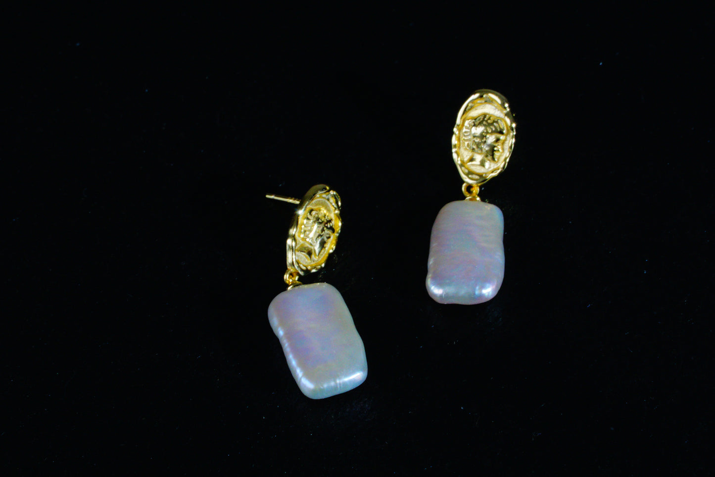 S925 Sterling Silver Vintage Coin Square Baroque Freshwater Pearl Drop Dangle Earrings for Women, Unique Irregular Pearl Earrings, Fashion Jewelry Gift