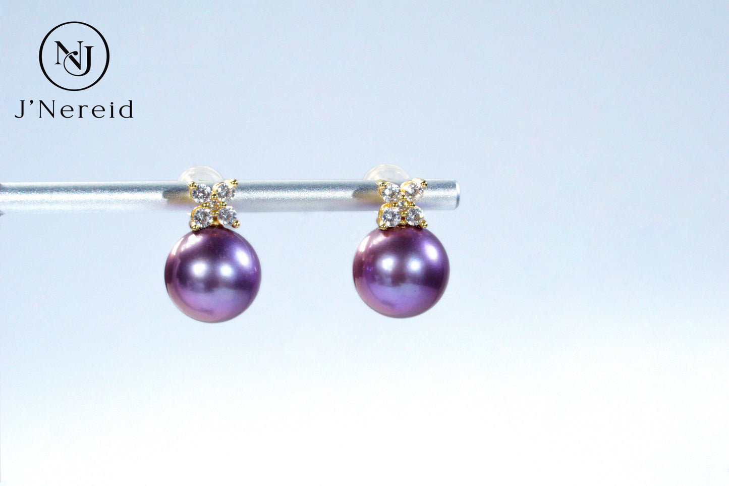 Deep Violet Edison Freshwater Pearl Stud Earrings, Classic Four-Leaf Clover Diamond Accent Design(10-10.5), Luxury Versatile Fine Jewelry(Pearl Variation)