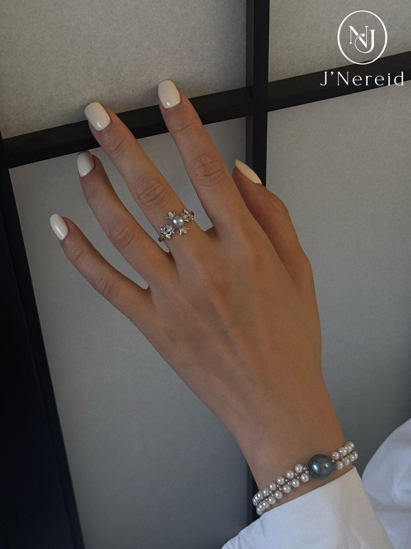 Madama Tone Japanese Akoya Pearl Ring 6-7mm Silver Grey Akoya Pearl S925 Sterling Silver Vintage Floral Paved Zircon Dainty Stackable Fine Jewelry Gift for Women(Pearl Variation)