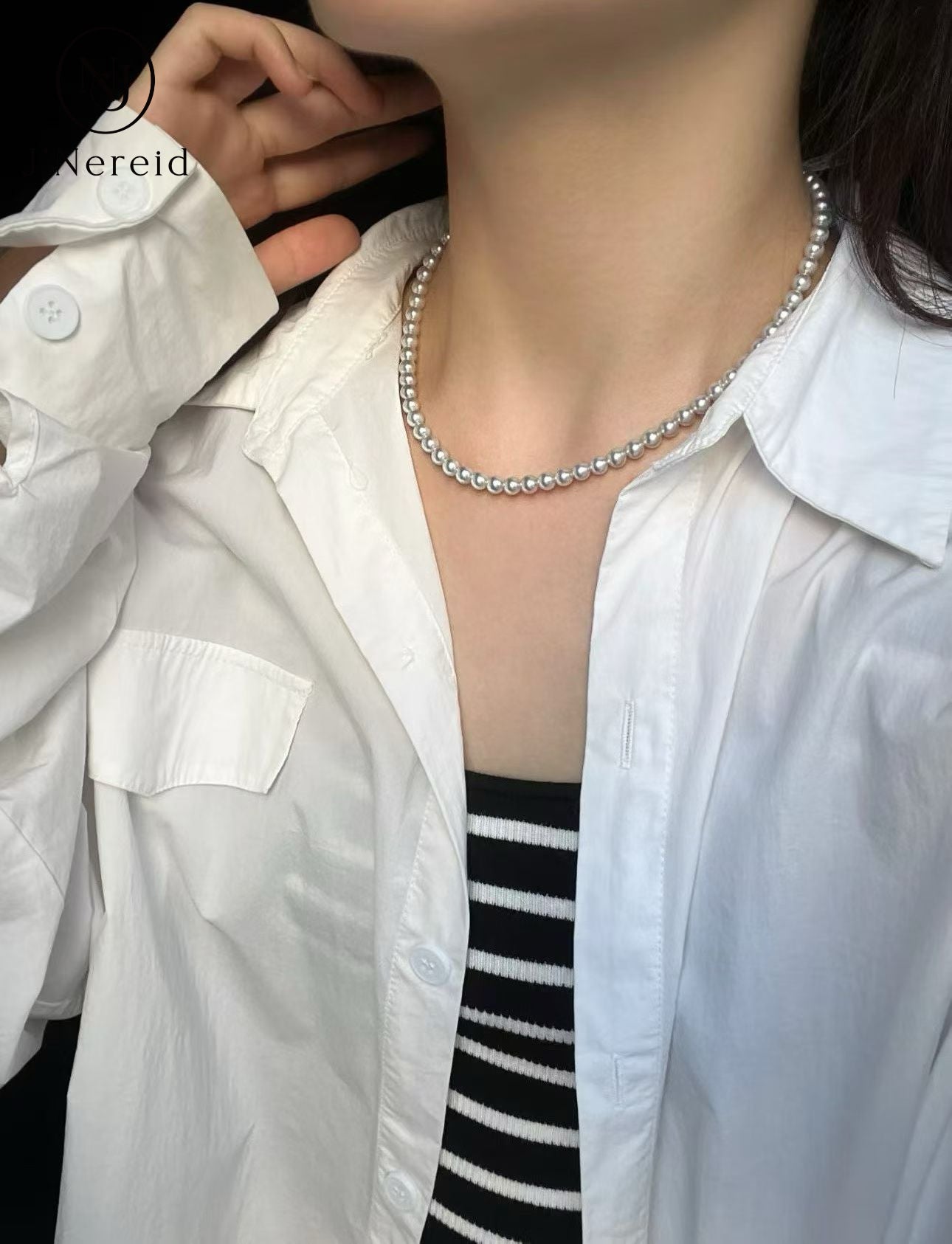 Blue Rose Grade Aurora Gray Akoya Pearl Necklace 5.5-6mm Natural Color Mermaid Pearl Iridescent Shine Slight Tiny Blemishes With Pearl Science Laboratory Certificate