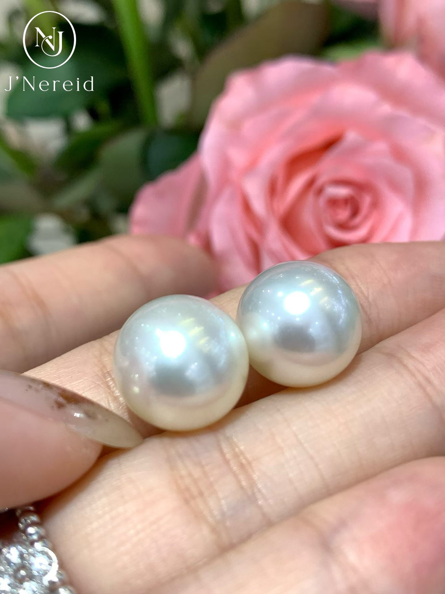 Phoenix Grade South Sea White Pearl Pair 13.7mm Perfect Round Intense Gem Luster Loose Pearls with Pearl Sciejce Laboratory Phoenix Certificate