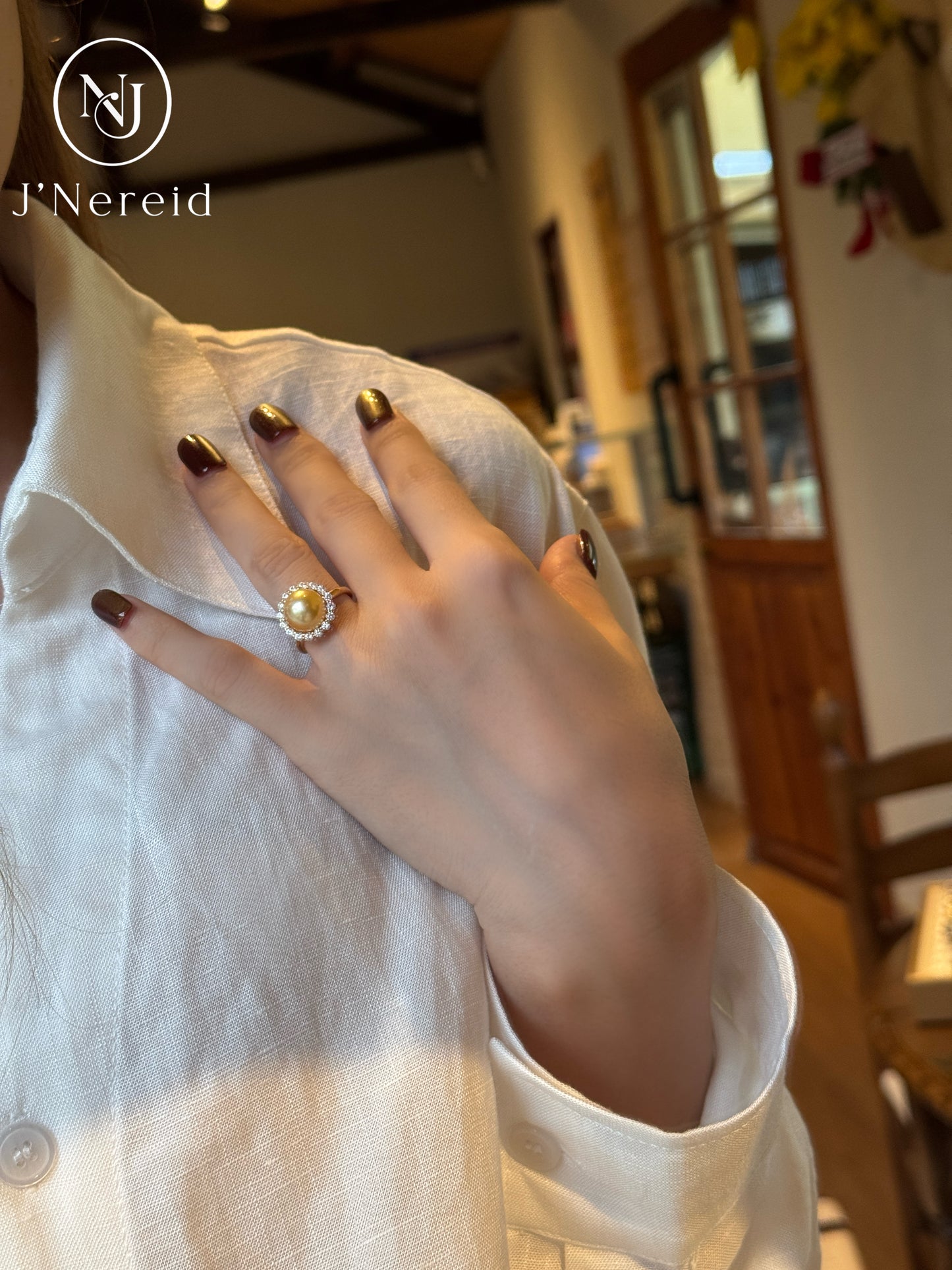 Morning‑Sun Petal‑Framed South Sea Golden Pearl Ring | 9-10mm Medium Gold Near‑Round Almost Flawless, Fine‑Craft 925 Sterling Silver, For Work & Special Occasion(Pearl Variation)