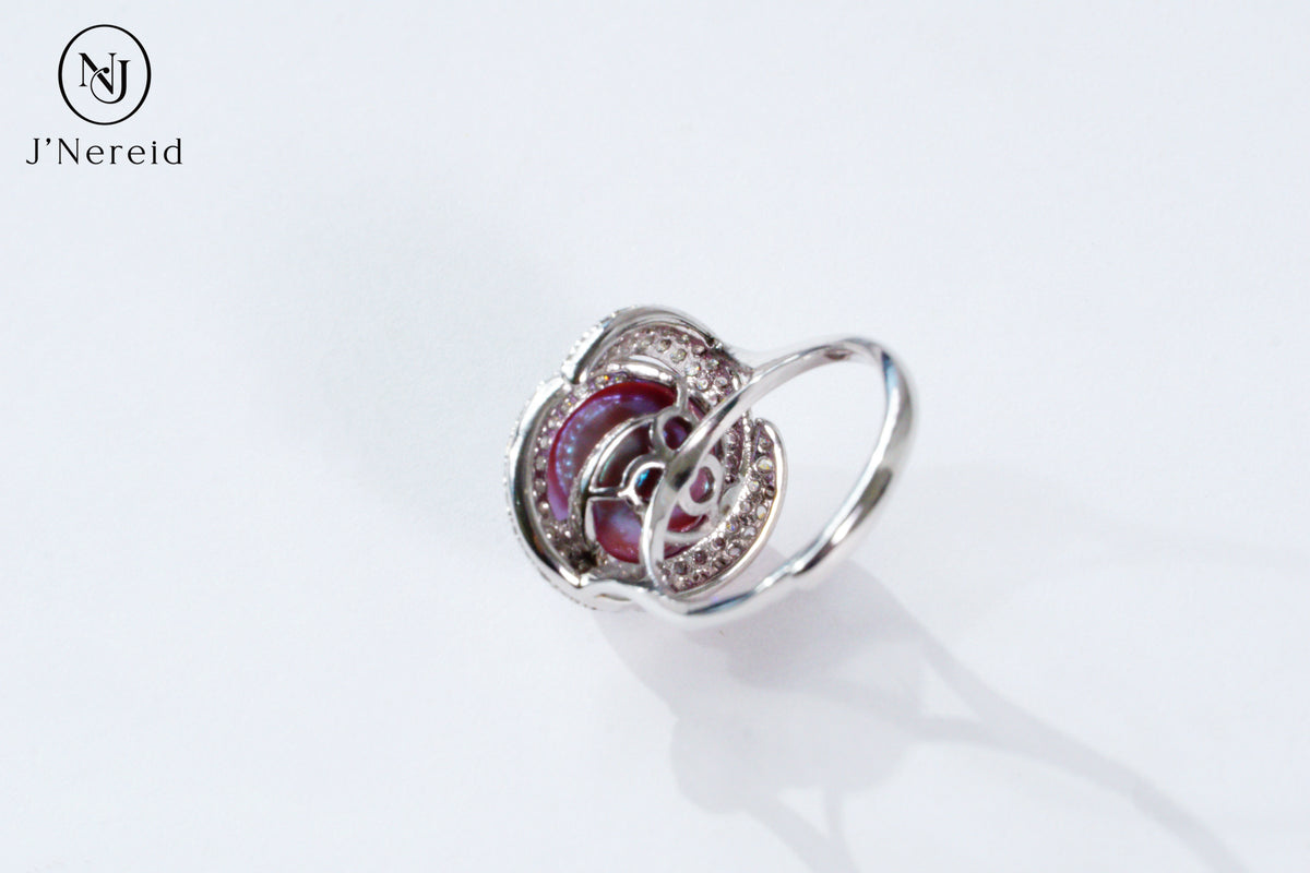 Luxury Intertwined Swirl Pave Crystal Freshwater Edison Deep Purple Pearl Ring 11‑12mm | S925 Sterling Silver Statement Open‑Adjustable Ring for Gala & Premium Gifting(Pearl Variation)