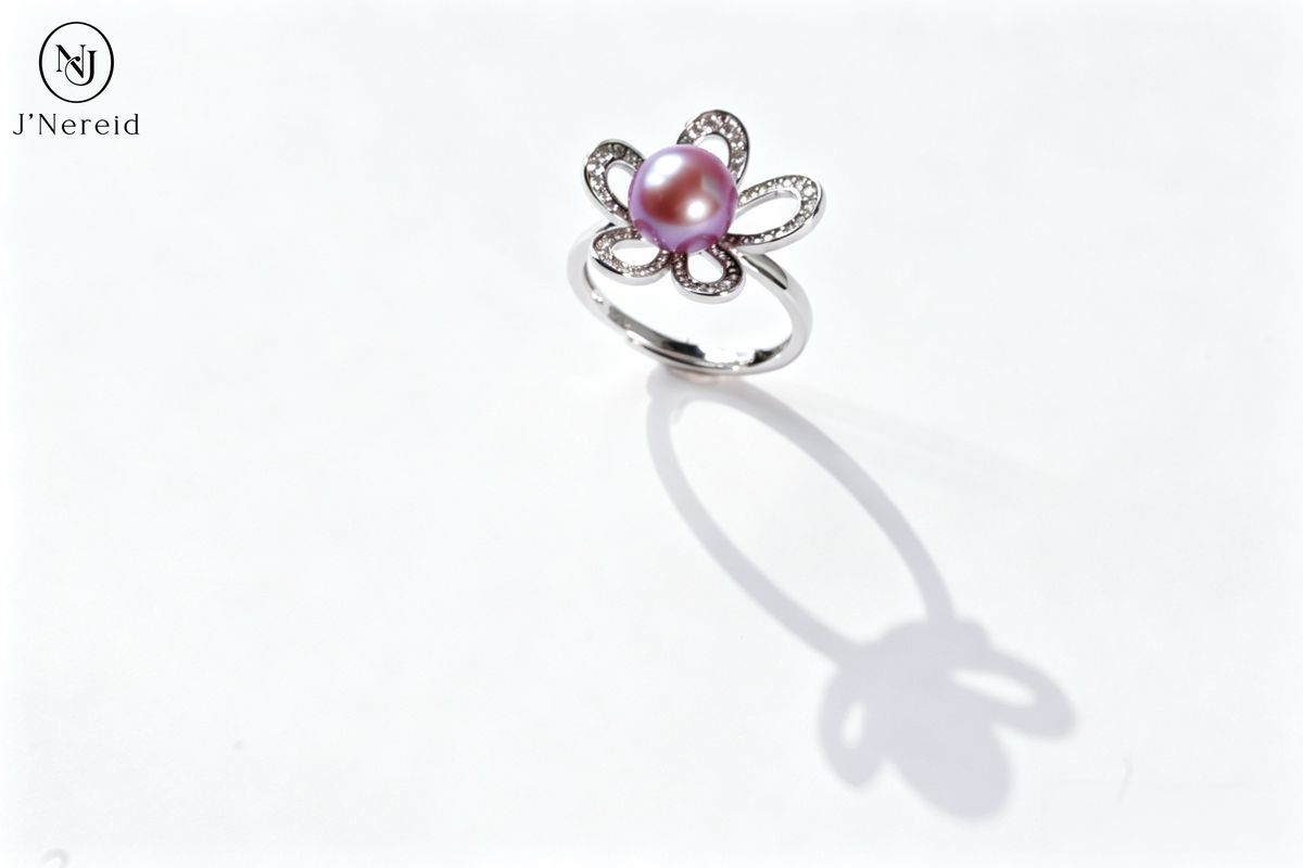 Elegant Hollow 5‑Petal Flower Freshwater Edison Purple Pearl Ring 8‑9mm | S925 Sterling Silver Adjustable Statement Ring for Party Wedding Daily Wear & Gift(Pearl Variation)