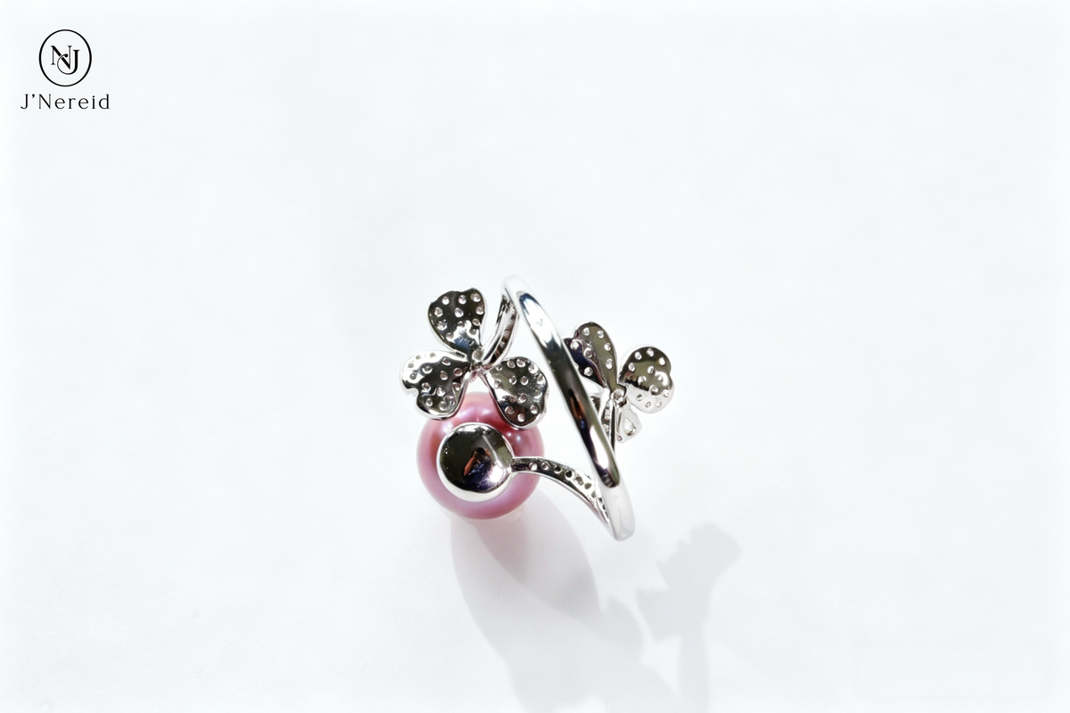 Lucky Dual Four‑Leaf‑Clover Freshwater Edison Purple Pearl Ring 9‑10mm | S925 Sterling Silver Open Adjustable Statement Ring for Daily Party Wedding Gifting(Pearl Variation)
