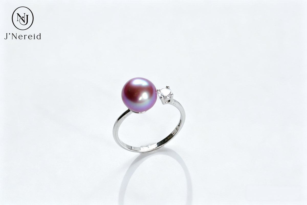 Asymmetrical Open‑Shank Freshwater Edison Deep Purple Pearl Ring 8‑9mm | S925 Sterling Silver Solitaire Accent Crystal Adjustable Ring for Daily Wear Evening Occasions Gifting(Pearl Variation)