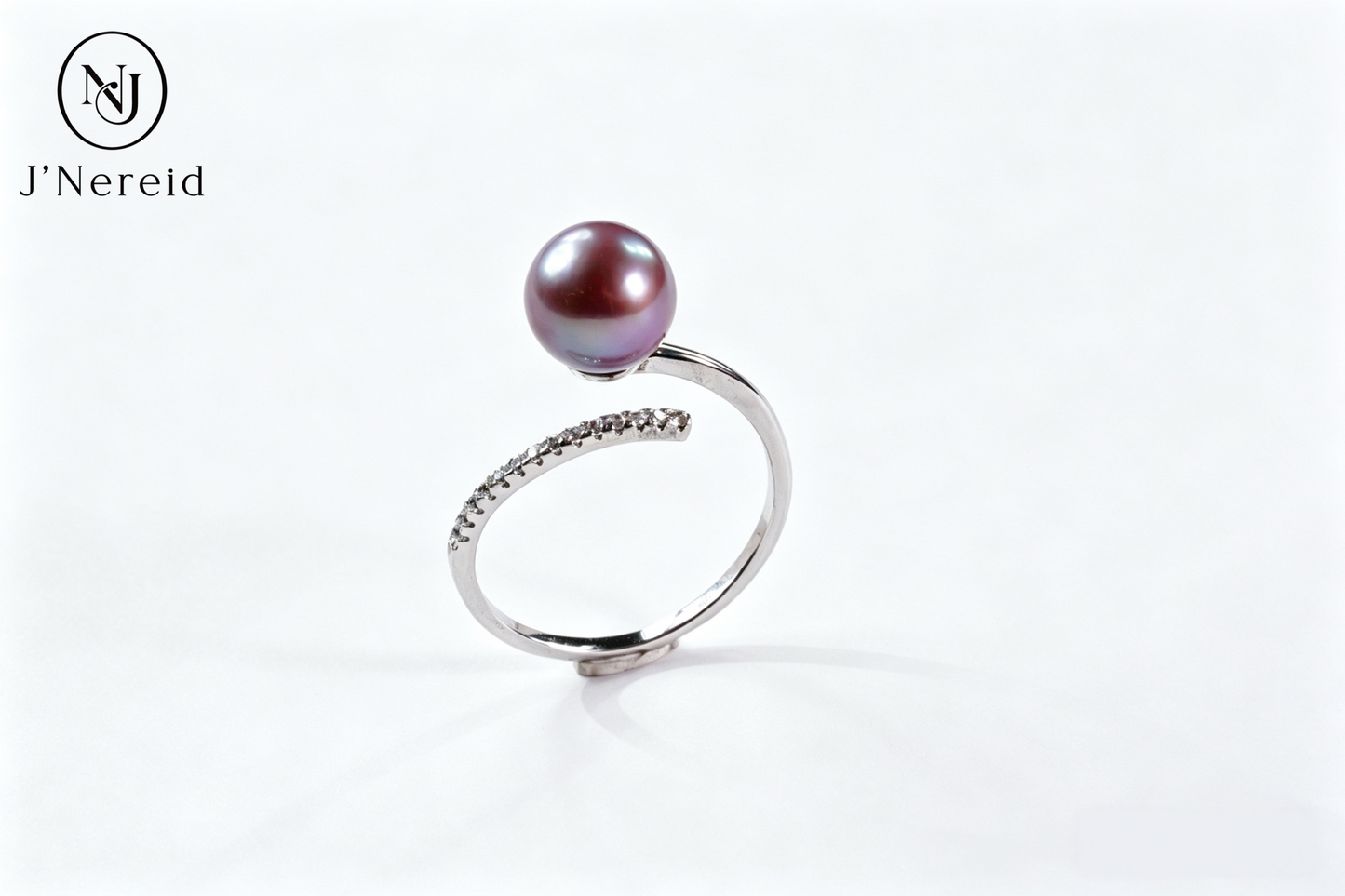 Twisted Curved Pave‑Crystal Open‑Shank Freshwater Edison Deep Purple Pearl Ring 8‑9mm | S925 Sterling Silver Adjustable Statement Ring for Daily Wear & Special Occasions(Pearl Variation)