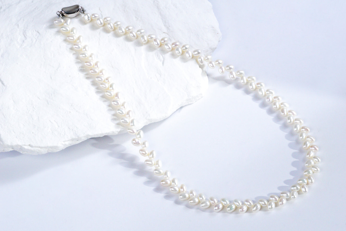 Wheat Design Freshwater Pearl Necklace White Color S925 Silver
