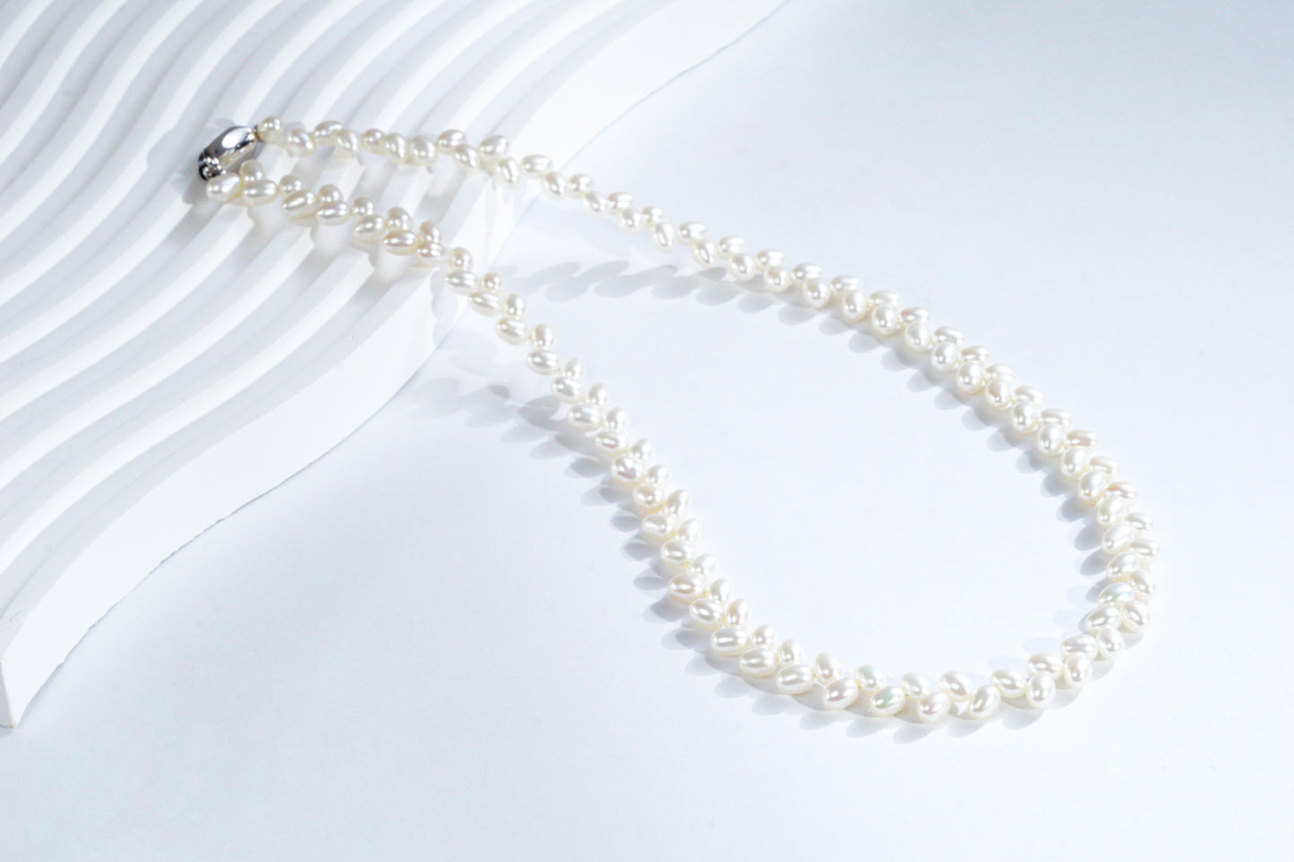 Wheat Design Freshwater Pearl Necklace White Color S925 Silver