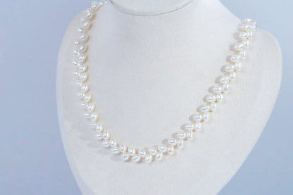 Wheat Design Freshwater Pearl Necklace White Color S925 Silver