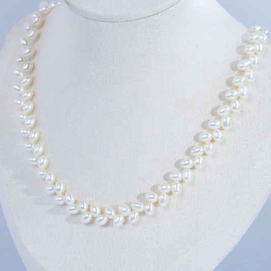 Wheat Design Freshwater Pearl Necklace White Color S925 Silver