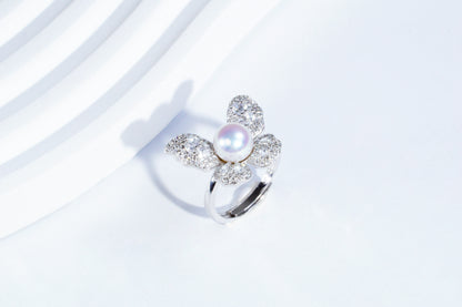 Butterfly Dream Adjustable S925 Silver Aurora Freshwater Pearl Ring (7-8mm)