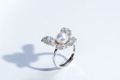 Butterfly Dream Adjustable S925 Silver Aurora Freshwater Pearl Ring (7-8mm)