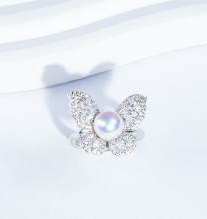 Butterfly Dream Adjustable S925 Silver Aurora Freshwater Pearl Ring (7-8mm)
