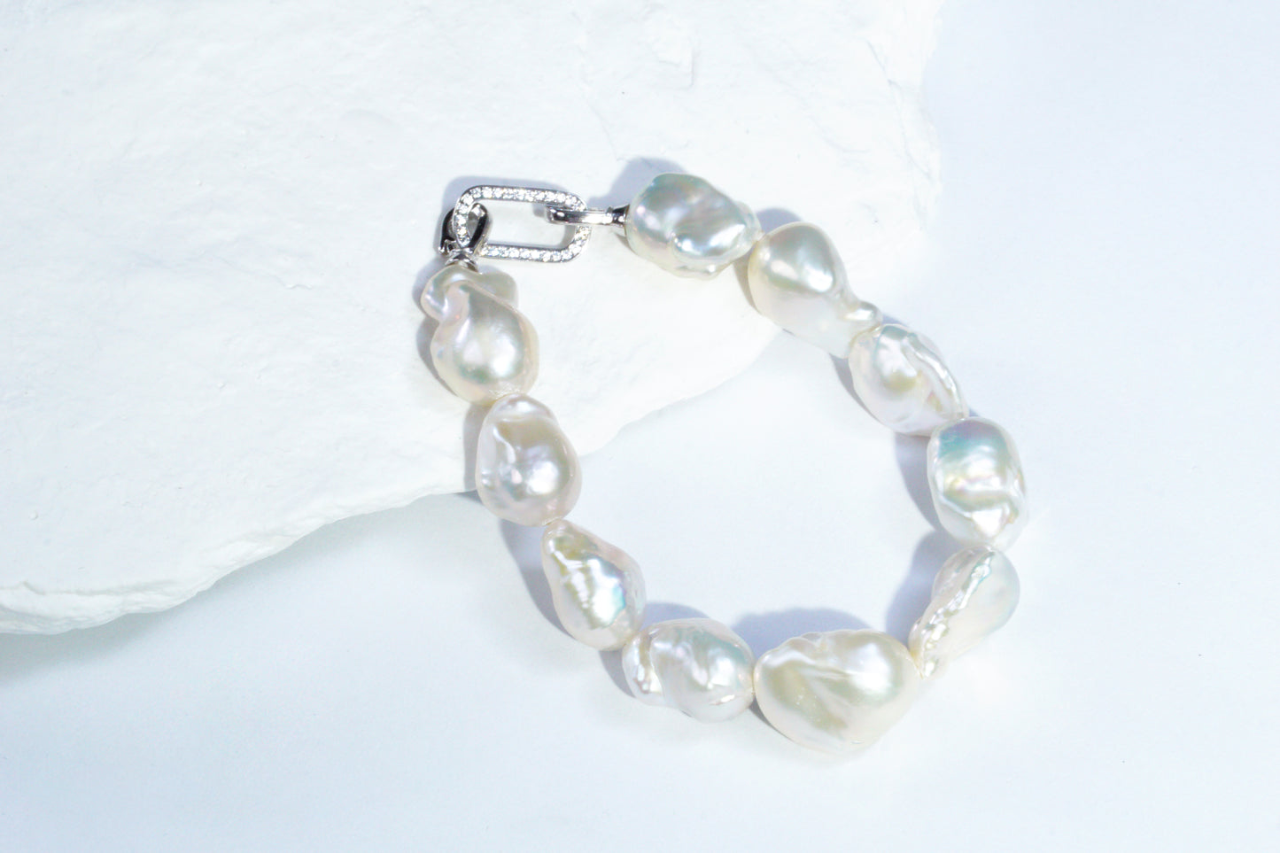 Aurora Iridescent Small-sized Slightly Flawed  Baroque Freshwater Pearl Bracelet (14-17mm) with S925 Silver Clasp