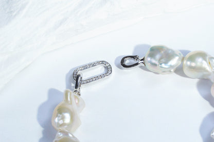 Aurora Iridescent Small-sized Slightly Flawed  Baroque Freshwater Pearl Bracelet (14-17mm) with S925 Silver Clasp