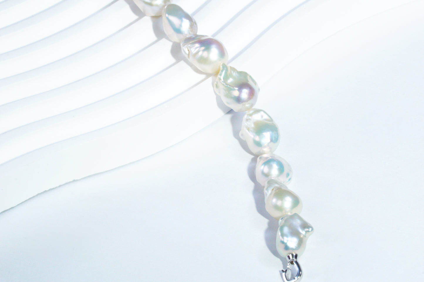Aurora Iridescent Small-sized Slightly Flawed  Baroque Freshwater Pearl Bracelet (14-17mm) with S925 Silver Clasp
