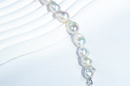 Aurora Iridescent Small-sized Slightly Flawed  Baroque Freshwater Pearl Bracelet (14-17mm) with S925 Silver Clasp