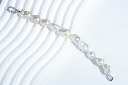 Aurora Iridescent Small-sized Slightly Flawed  Baroque Freshwater Pearl Bracelet (14-17mm) with S925 Silver Clasp