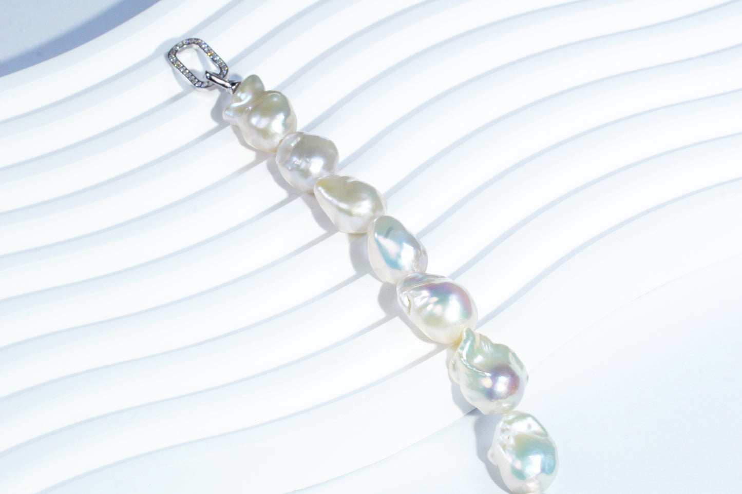 Aurora Iridescent Small-sized Slightly Flawed  Baroque Freshwater Pearl Bracelet (14-17mm) with S925 Silver Clasp