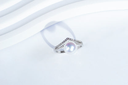Exquisite V-Shaped Princess Crown Double Layer Aurora Freshwater Pearl Ring | S925 Silver (8-9mm )
