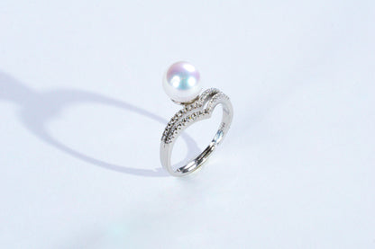Exquisite V-Shaped Princess Crown Double Layer Aurora Freshwater Pearl Ring | S925 Silver (8-9mm )