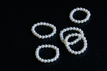 Genuine Elastic Aurora Luster Freshwater Pearl Stacking Stretchy Ring, 3-3.5mm Mini Pearls, Dainty Handmade Pearl Ring for Women, Everyday Wear Jewelry