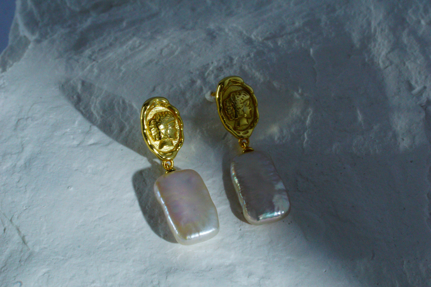 S925 Sterling Silver Vintage Coin Square Baroque Freshwater Pearl Drop Dangle Earrings for Women, Unique Irregular Pearl Earrings, Fashion Jewelry Gift