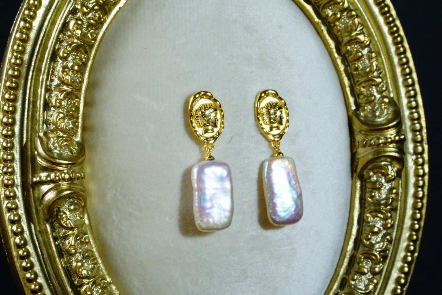 S925 Sterling Silver Vintage Coin Square Baroque Freshwater Pearl Drop Dangle Earrings for Women, Unique Irregular Pearl Earrings, Fashion Jewelry Gift