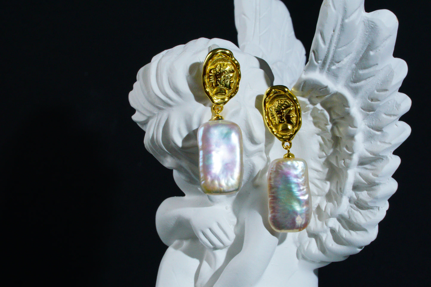 S925 Sterling Silver Vintage Coin Square Baroque Freshwater Pearl Drop Dangle Earrings for Women, Unique Irregular Pearl Earrings, Fashion Jewelry Gift