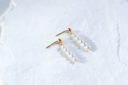 S925 Sterling Silver Freshwater Pearl Linear Drop Earrings, Dainty 5-Pearl Dangle Earrings for Women, Minimalist Elegant Jewelry