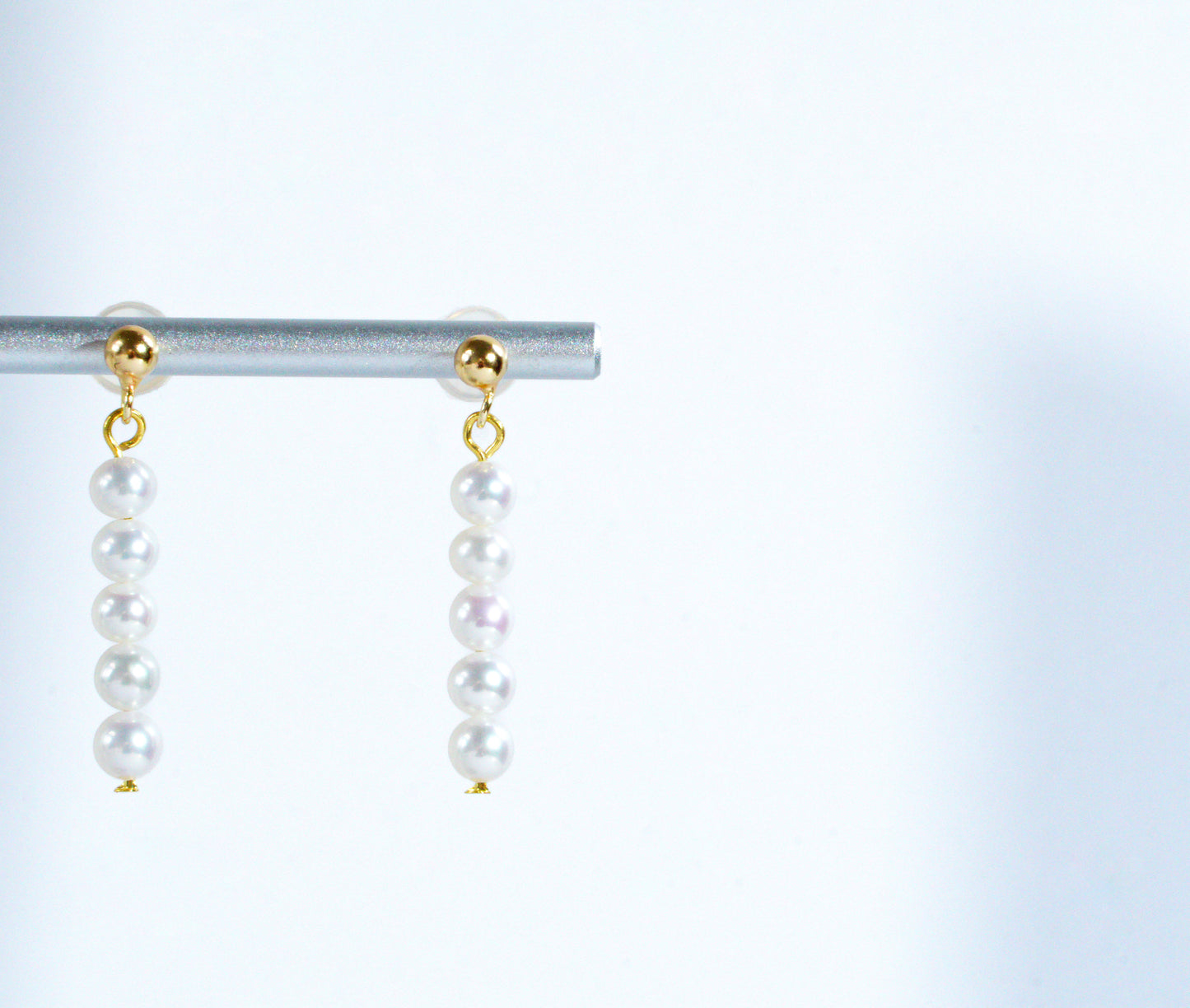 S925 Sterling Silver Freshwater Pearl Linear Drop Earrings, Dainty 5-Pearl Dangle Earrings for Women, Minimalist Elegant Jewelry