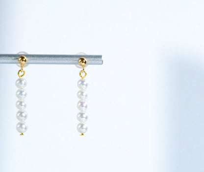 S925 Sterling Silver Freshwater Pearl Linear Drop Earrings, Dainty 5-Pearl Dangle Earrings for Women, Minimalist Elegant Jewelry