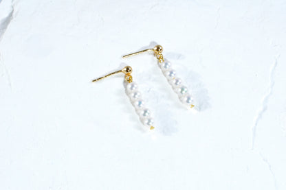 S925 Sterling Silver Freshwater Pearl Linear Drop Earrings, Dainty 5-Pearl Dangle Earrings for Women, Minimalist Elegant Jewelry