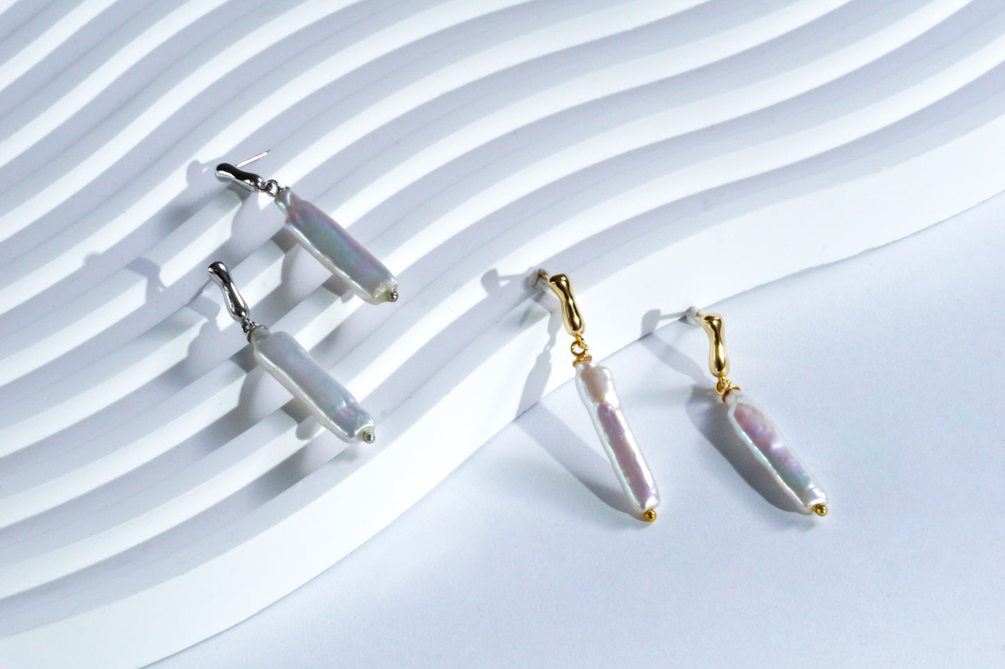 S925 Sterling Silver Toothpick Baroque Freshwater Pearl Drop Earrings, Unique Irregular Long Pearl Dangle Earrings for Women, Modern Statement Jewelry