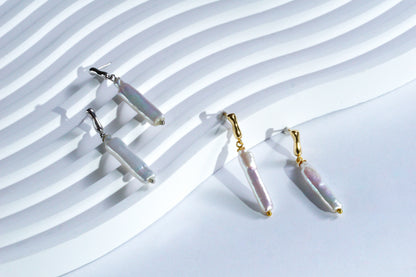 S925 Sterling Silver Toothpick Baroque Freshwater Pearl Drop Earrings, Unique Irregular Long Pearl Dangle Earrings for Women, Modern Statement Jewelry