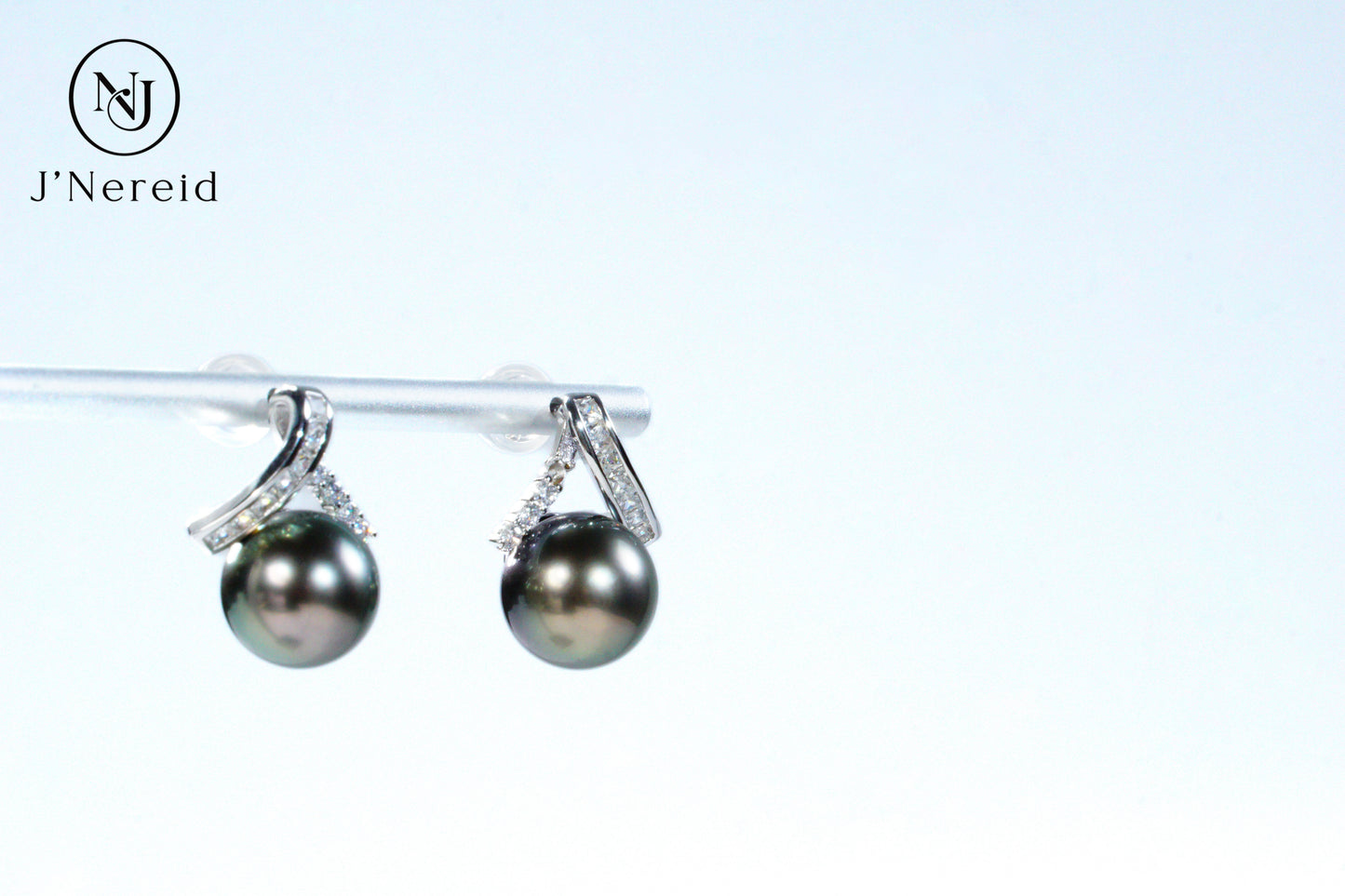 Tahitian Black Pearl Stud Earrings, Modern Twisted Diamond Accent Design（9.5-10mm) Timeless Luxury Versatile Fine Jewelry(Pearl Variation)