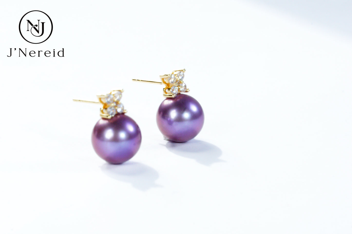 Deep Violet Edison Freshwater Pearl Stud Earrings, Classic Four-Leaf Clover Diamond Accent Design（10-10.5）, Luxury Versatile Fine Jewelry（Pearl Variation)