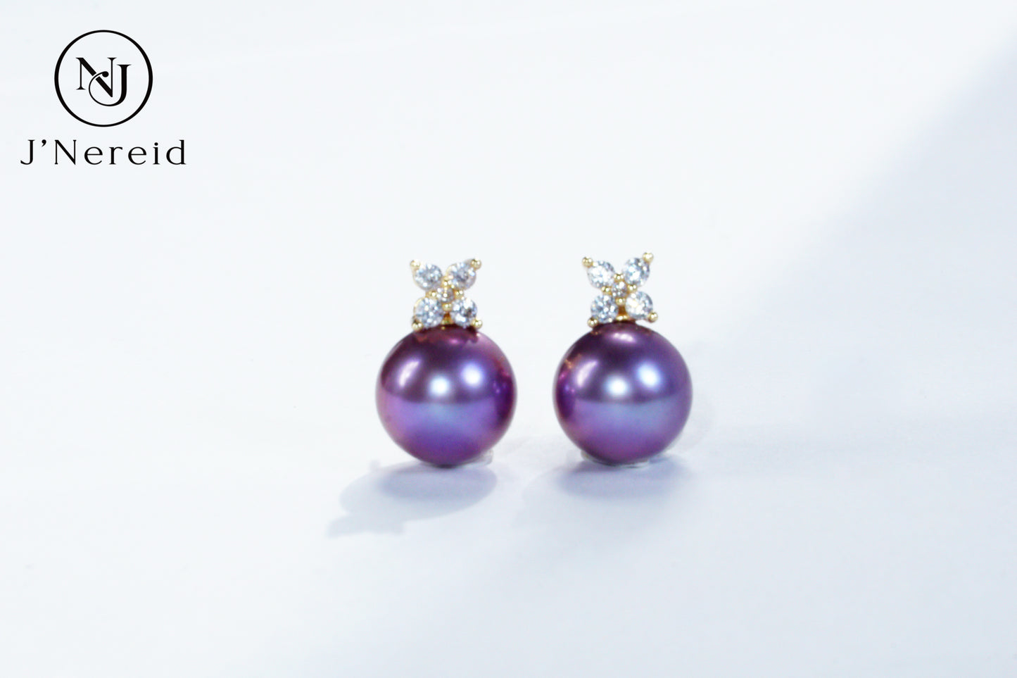 Deep Violet Edison Freshwater Pearl Stud Earrings, Classic Four-Leaf Clover Diamond Accent Design（10-10.5）, Luxury Versatile Fine Jewelry（Pearl Variation)