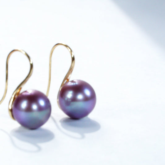 Deep Violet Freshwater Edison Pearl Earrings, S925 Classic High Heel Hook Dangle Earrings（10.5mm-11cm） Minimalist Elegant Jewelry for Women（Pearl Variatiom）