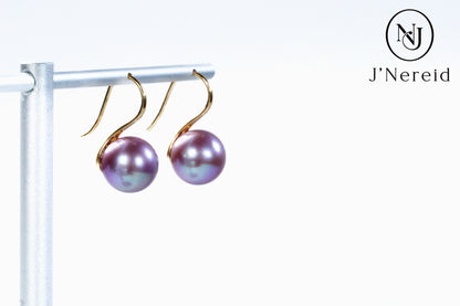 Deep Violet Freshwater Edison Pearl Earrings, S925 Classic High Heel Hook Dangle Earrings（10.5mm-11cm） Minimalist Elegant Jewelry for Women（Pearl Variatiom）