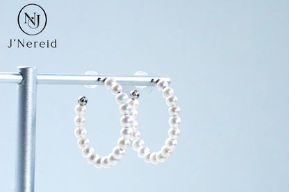 3.5-4mm Aurora Freshwater "Millet" Pearl Hoop Earrings - S925 Sterling Silver Open Circle Earrings for Women, Hypoallergenic Fine Jewelry