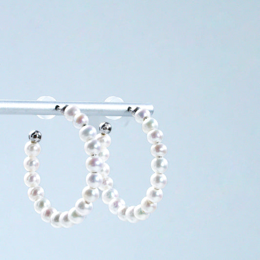 3.5-4mm Aurora Freshwater "Millet" Pearl Hoop Earrings - S925 Sterling Silver Open Circle Earrings for Women, Hypoallergenic Fine Jewelry