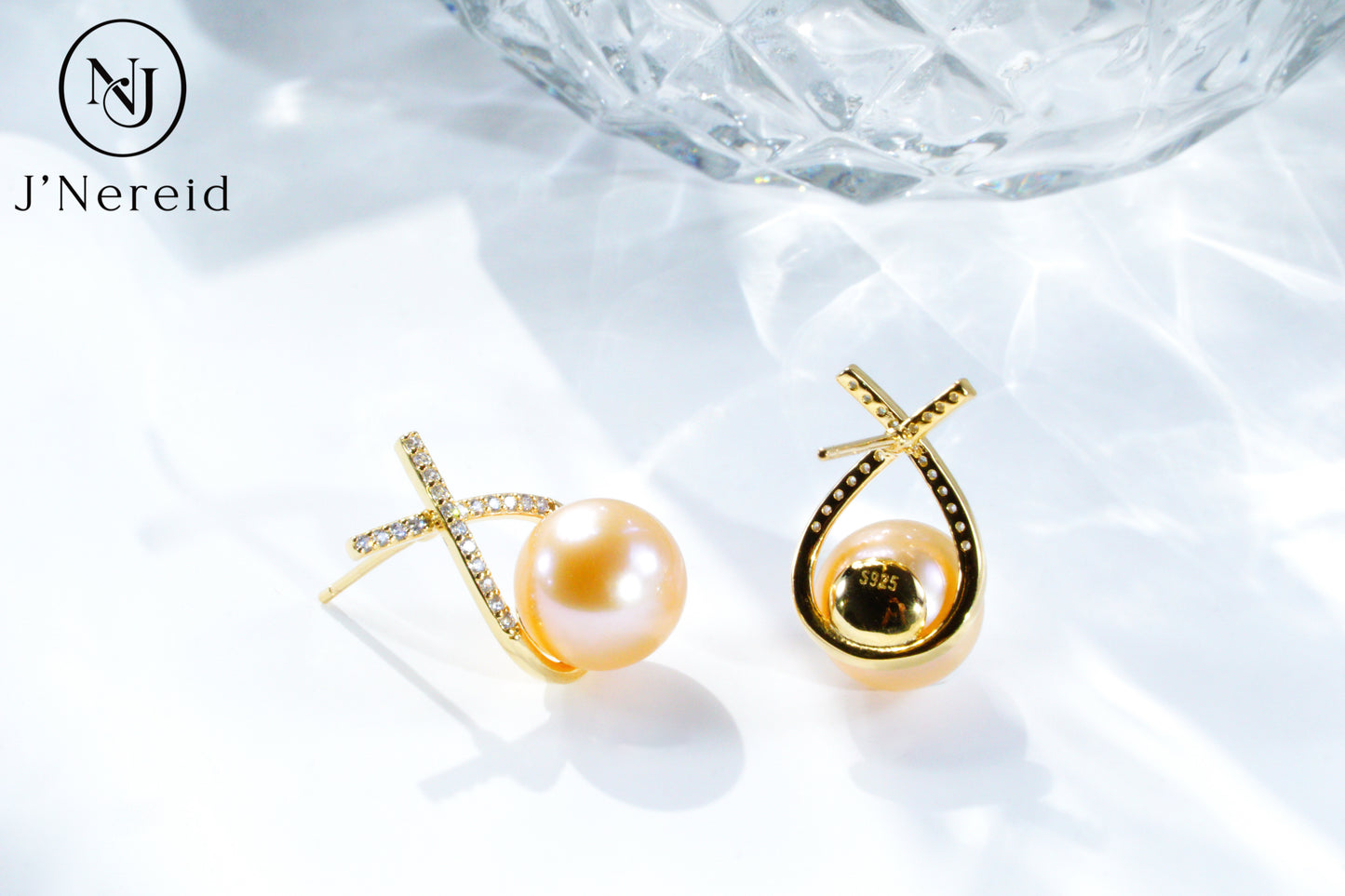 Lucky Chinese Red Edison Pearl Earrings,Cream Orange Gold Pearl, S925 Silver Crisscross Design(9.5-10mm), Dainty Dangle Earrings for Daily & Occasion Wear（Pearl Variation)