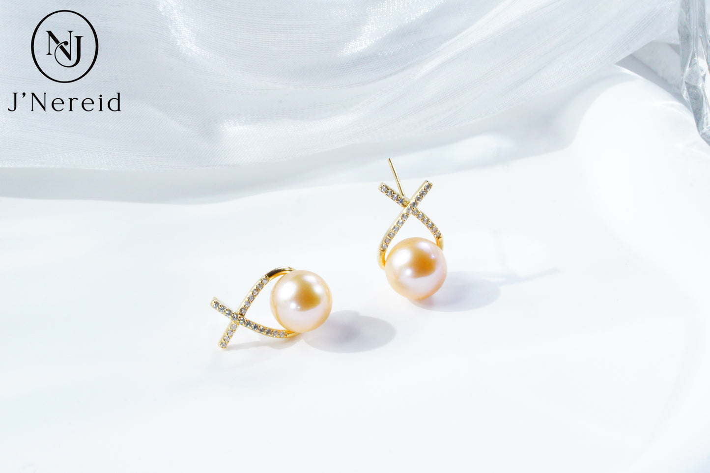 Lucky Chinese Red Edison Pearl Earrings,Cream Orange Gold Pearl, S925 Silver Crisscross Design(9.5-10mm), Dainty Dangle Earrings for Daily & Occasion Wear（Pearl Variation)