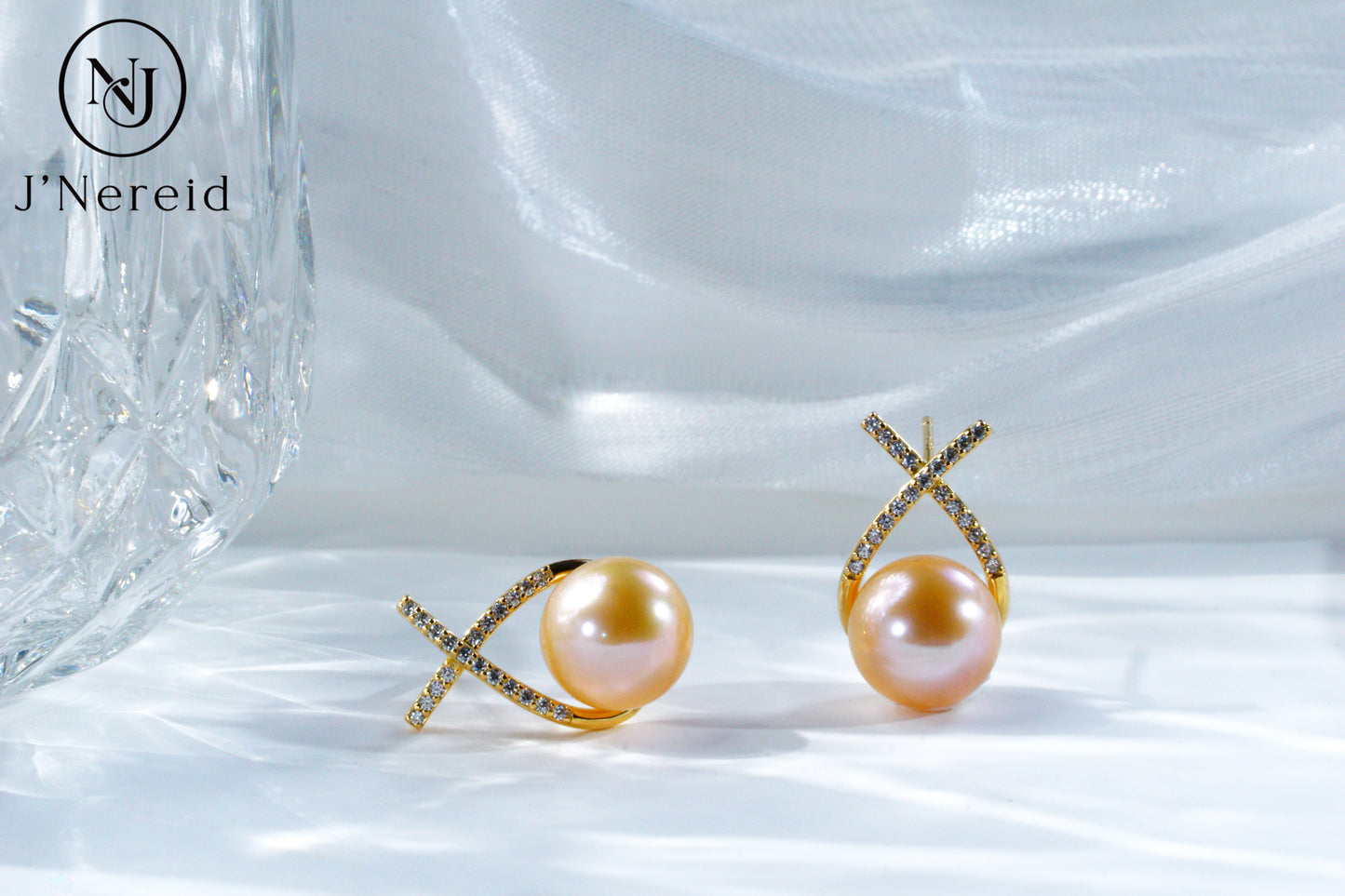 Lucky Chinese Red Edison Pearl Earrings,Cream Orange Gold Pearl, S925 Silver Crisscross Design(9.5-10mm), Dainty Dangle Earrings for Daily & Occasion Wear（Pearl Variation)