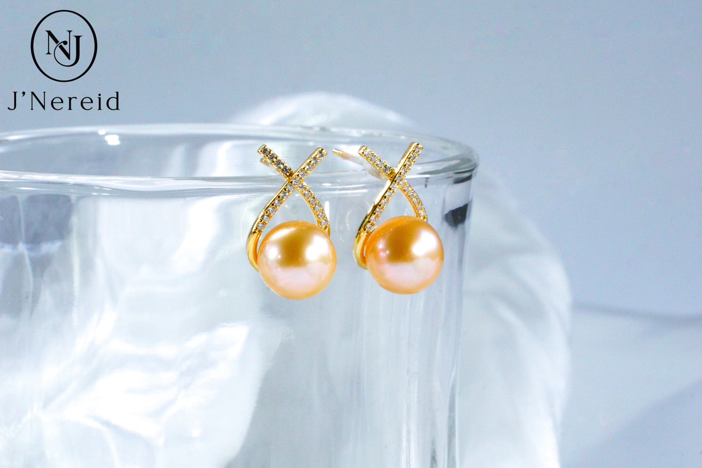 Lucky Chinese Red Edison Pearl Earrings,Cream Orange Gold Pearl, S925 Silver Crisscross Design(9.5-10mm), Dainty Dangle Earrings for Daily & Occasion Wear（Pearl Variation)