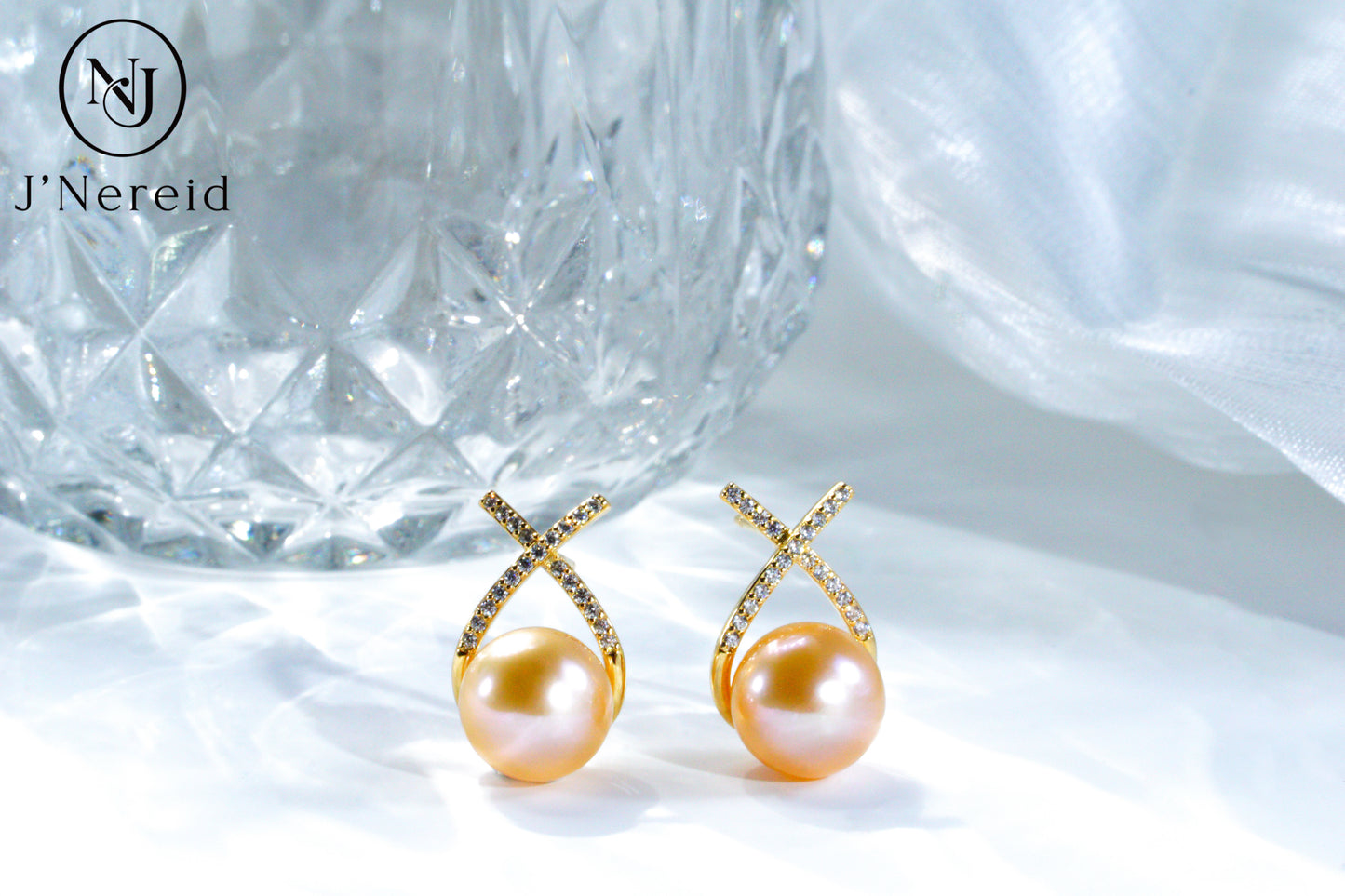 Lucky Chinese Red Edison Pearl Earrings,Cream Orange Gold Pearl, S925 Silver Crisscross Design(9.5-10mm), Dainty Dangle Earrings for Daily & Occasion Wear（Pearl Variation)