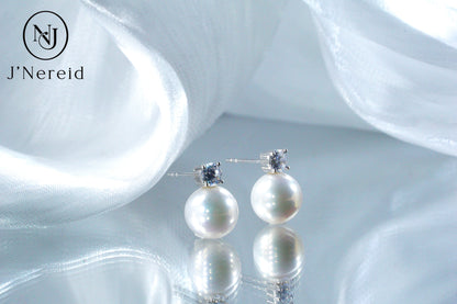 9-9.5mm AAAA Aurora Luster White Edison Freshwater Pearl Earrings, S925 Sterling Silver Classic Diana Style Studs, Timeless Elegant Pearl Jewelry for Women, Bridal Wedding Gift（Pearl Variation）