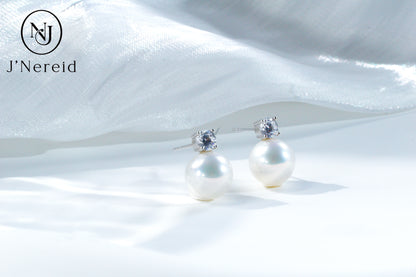 9-9.5mm AAAA Aurora Luster White Edison Freshwater Pearl Earrings, S925 Sterling Silver Classic Diana Style Studs, Timeless Elegant Pearl Jewelry for Women, Bridal Wedding Gift（Pearl Variation）
